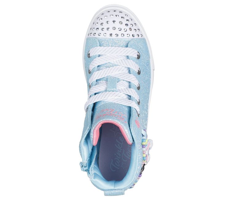 Brighten your steps in magical style with Skechers Twinkle Toes Twinkle Sparks - Charm Bestie. This light-up design features a glittery synthetic upper with a lace-up front, detachable friendship charm bracelet and a rhinestone embellished toe. | Skechers Girl's Twinkle Toes: Twinkle Sparks - Charm Bestie Sneaker | Medium Width | Twinkle Toes light-up rhinestone embellished toe cap | Bigger kids' sizes feature on/off light button | Detachable friendship charm bracelet | Cushioned comfort insole Summer Clearance Sale, Light Up Sneakers, Shoe Technology, Twinkle Toes, Summer Clearance, Wide Shoes, Top Light, Shopping Hacks, Twinkle Twinkle