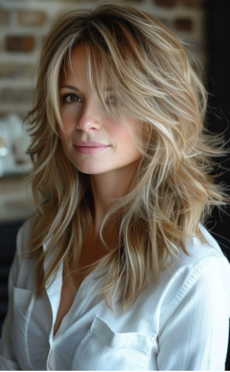 Medium Blond Haircut Women, Stunning Blonde Hair, Long Chunky Layers, Long Layers For Fine Hair, Face Framing Layers Side Part, Megan Smith, Haircuts For Medium Length Hair, Hairstyles For Layered Hair, Haircuts For Medium Hair