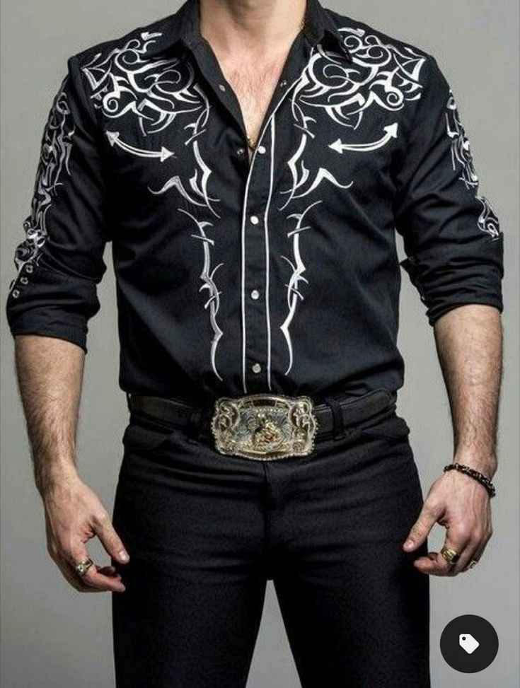 Cowboy Outfit For Men, Mens Printed Shirts, Floral Long Sleeve Shirt, Estilo Country, Long Sleeve Denim Shirt, Cowboy Outfits, Montage Photo, Country Men, Country Outfits