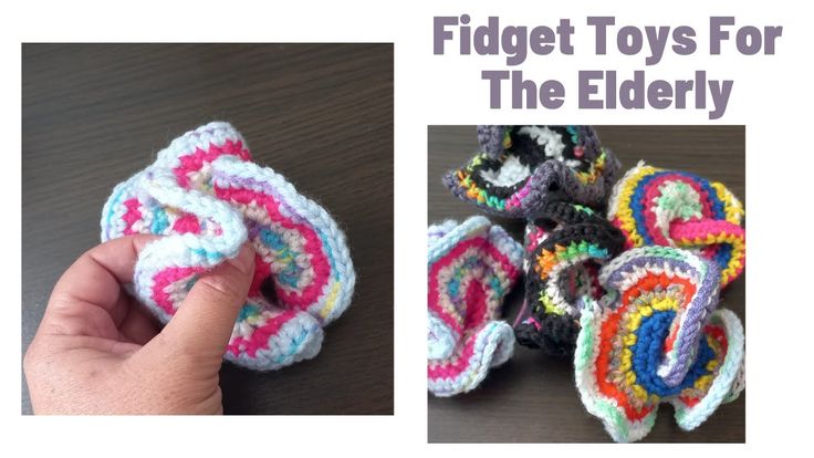 there is a collage of crochet toys for the elderly on this page