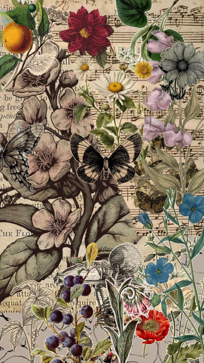 an image of flowers and butterflies on sheet music