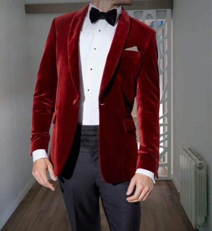 This is a Classy Tuxedo jacket  by GoldenfashionStore /crafted from high quality fabric and imported materials. Our products are handcrafted by experienced tailors who make sure the that the stitching is precise, lining is proper and the overall product is sturdy enough to not go out of shape for more than a few years. Also all our products have extra margins in their length, sleeves, sides so it's easily alterable if your size changes after some time. To see more available colours and designs i Red Velvet Wedding, Velvet Tuxedo Jacket, Red Velvet Jacket, Luxury Coat, Prom For Guys, Velvet Tuxedo, Christmas Jacket, Velvet Wedding, Blazer Men