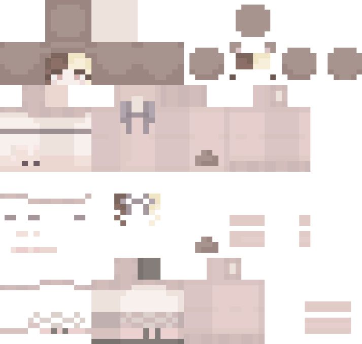 a minecraft skin, a bear girl, half pastel brown and half blonde hair with bangs, pastel light pink outfit, bowtie, Minecraft Skins Aesthetic Layout, Minecraft Girl Skins Aesthetic Layout, Mc Skins Layout, Cute Minecraft Skins Layout, Minecraft Skin Layout, Minecraft Skins Dress, Minecraft Skins Female Layout, Minecraft Skins Female Template, Minecraft Skins Layout