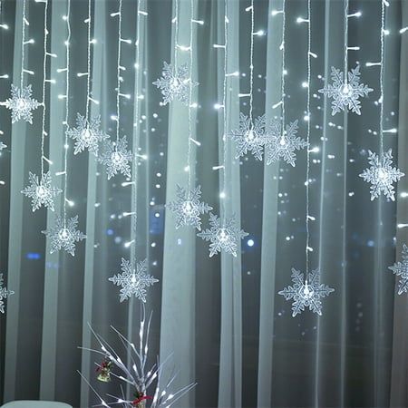 4 M 96 LED Snowflake Light String Party Wedding Holiday Decoration Light Specifications : Item : LED Snowflake Light Color: Warm White ,Multicolor,White,Blue rating: IP44 Material: Copper Wire + Plastic Cover Plug to connector: Total 4 meters long The middle line(String Length):4 meters Plug cable length: 100cm Snowflake diameter size: 4cm Voltage: 110V Plug standard: American plug (110V) 8 modes controller : With button for switching between 8 modes: 1. on; 2. wavy change; 3. continuous changes Fairy Light Curtain, Christmas Light Curtains, Outdoor Holiday Party, Outdoor Garland, Snowflake Lights, Led Curtain Lights, Led Curtain, Curtain String Lights, Led Fairy Lights