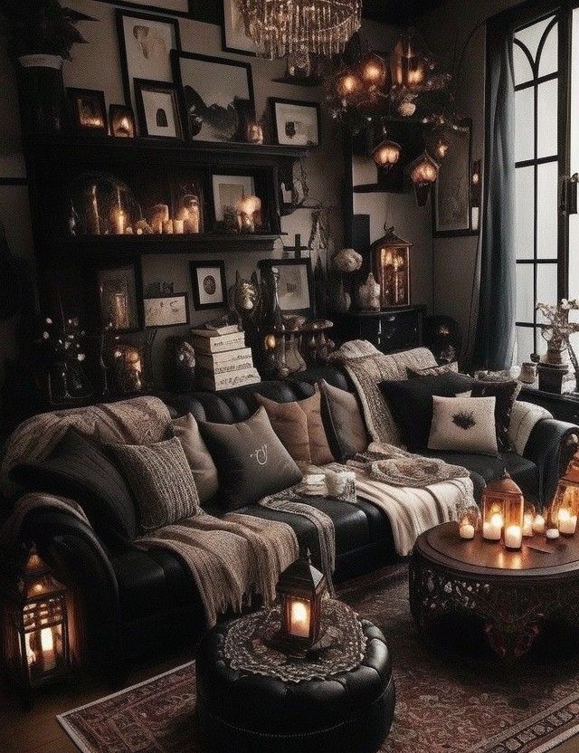 a living room filled with lots of furniture and candles