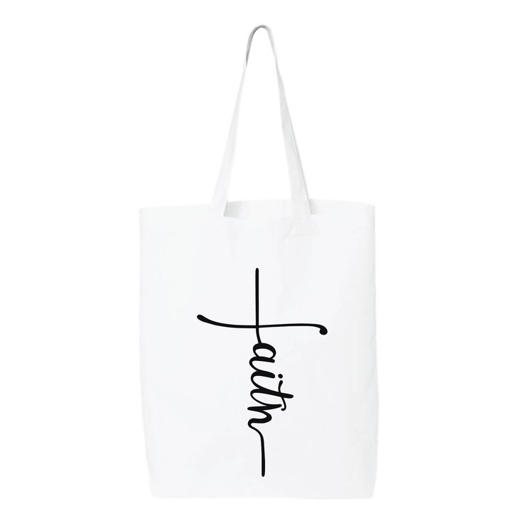 "Faith Cotton Tote Bag, Religious, Jesus, Friendly Bag, Shopping Bag, Cats, Church Disciple, Farmers Market Tote Bag, Vertical Faith Cross 6.0 oz., 100% cotton 20\" self-fabric handles 9\" handle drop Bottom gusset 15\"W x 16\"H x 3\"D" White Everyday Softback Bag, White Bags With Letter Print For Everyday Use, White Letter Print Bags For Everyday Use, White Pouch Gift Bag, Everyday Shoulder Gift Bag, White Gift Bag Pouch, White Softback Bags For Daily Use, White Tote Gift Bag, Everyday White Bag With Letter Print