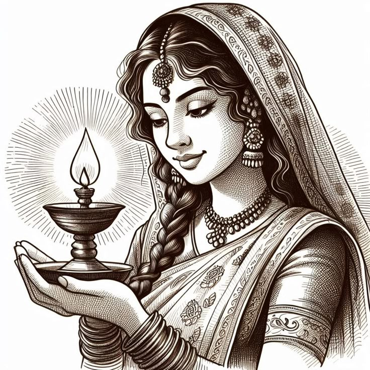 a woman holding an oil lamp in her hand