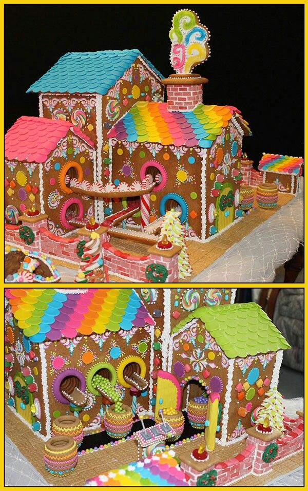 two pictures of a gingerbread house made out of legos