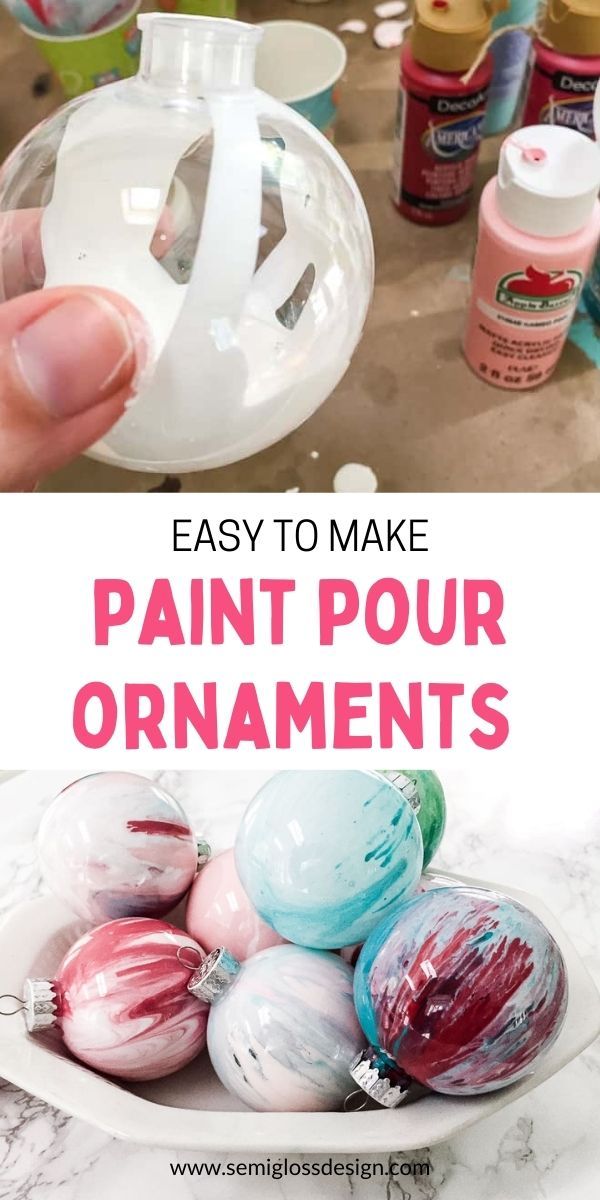 an ornament is being used to make paint pour ornaments with the words easy to make