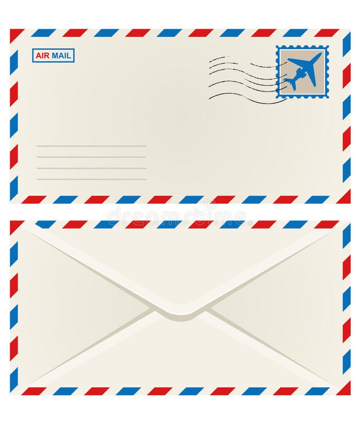 two envelopes with air mail stamps on them, one is red white and blue