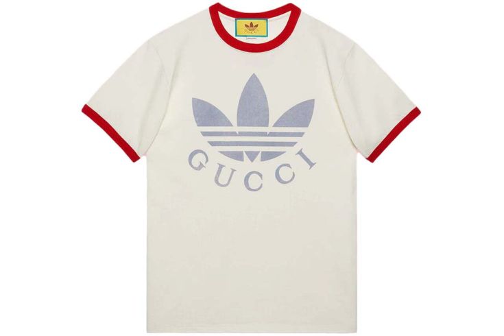 Gucci x adidas Cotton Jersey T-Shirt White/Red - SS22 - US Gucci Tee, Adidas X Gucci, High Low Fashion, Gucci Adidas, Adidas Tshirt, Gucci T Shirt, Gucci Store, Adidas Shirt, Adidas X