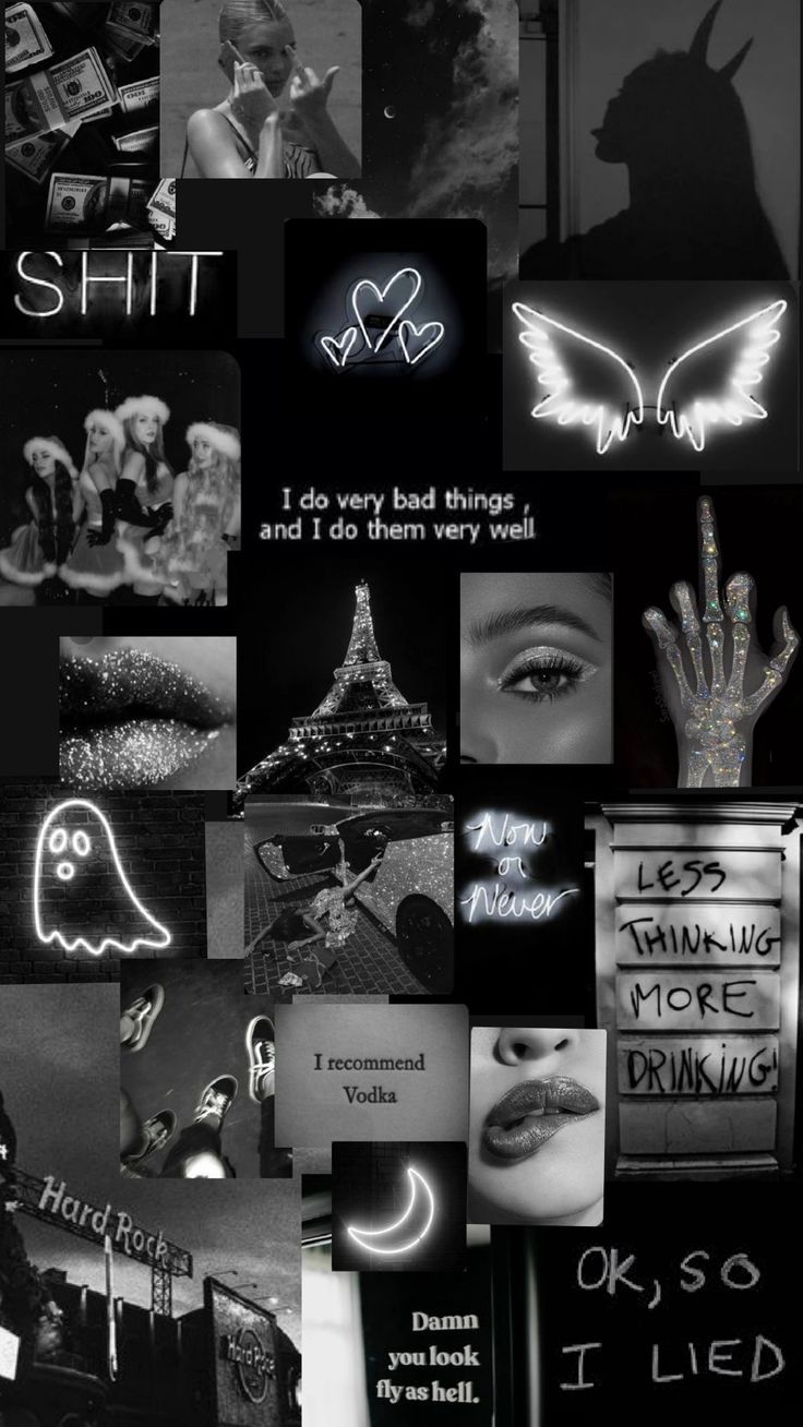 black and white collage with neon lights