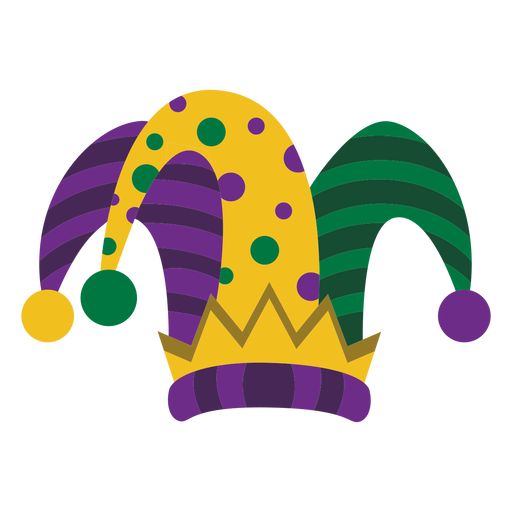 a clown's hat with green and purple polka dots on the top, sitting in front of a white background