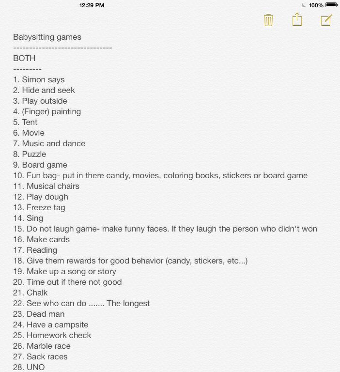 the game list for babysitting games is shown in this screenshoter image