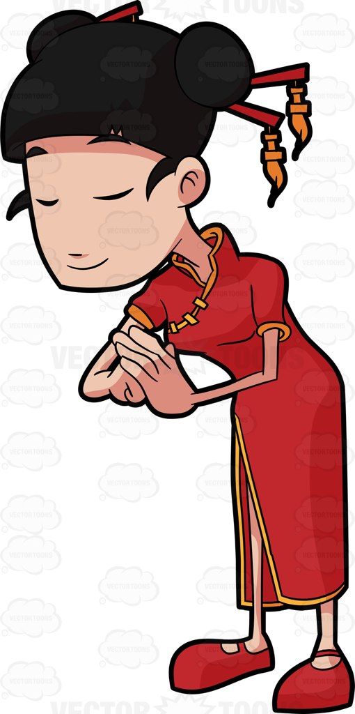 Chinese Stereotypes, Red Chinese Dress, Straight Fringe, Chinese Woman, Bow Clipart, Cartoon Clipart, Stock Art, Vector Illustrations, Vector Graphics