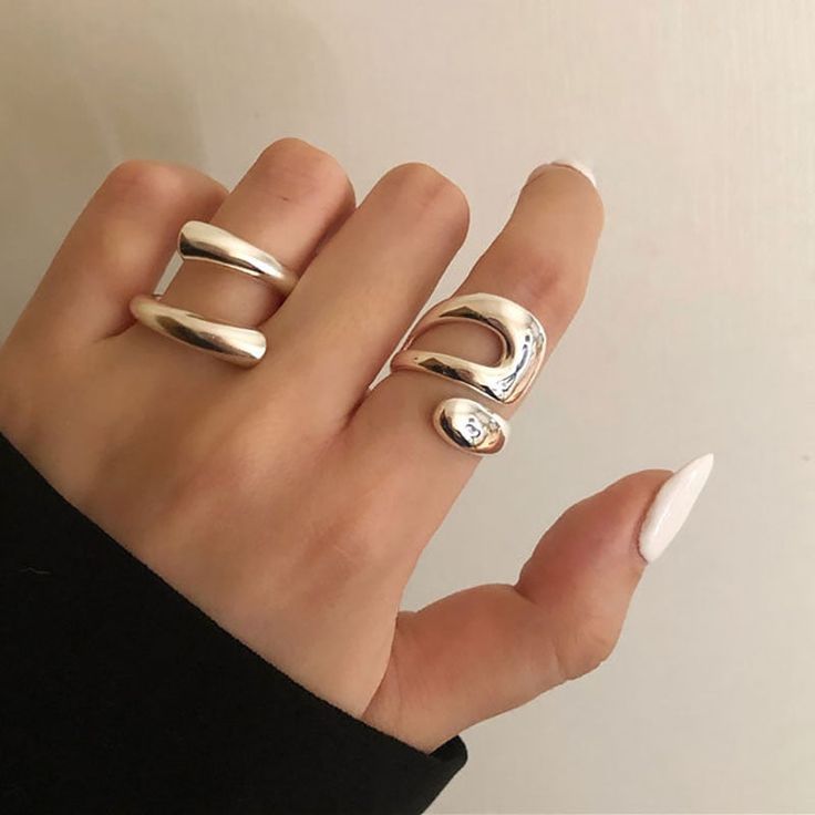 Irregular Shape Chunky Steel Rings - Set of 2 Ring Party Jewelry, Minimalist Silver Ring, Chunky Silver Rings, Hollow Ring, Stamped Rings, Trendy Ring, Geometric Ring, Chunky Rings, Fashion Ring