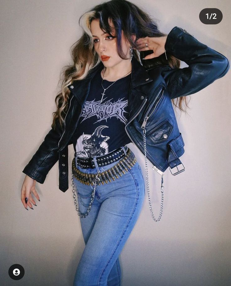 80s Heavy Metal Fashion Women, Rock And Roll Outfits 80's Women, Metal Woman Outfit, Metal Outfits Women 80s, Female Metalhead Outfit, 80s Rocker Fashion, 80s Rock Outfits Women, Metalhead Outfits Women, 80s Metal Fashion Women