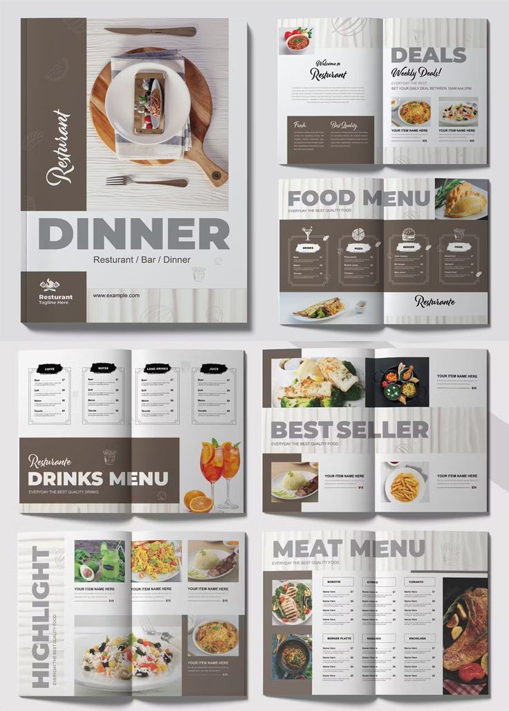 an image of a brochure that is open to the menus and other items