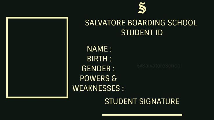 a black and white photo with the words salvatore boarding school student id