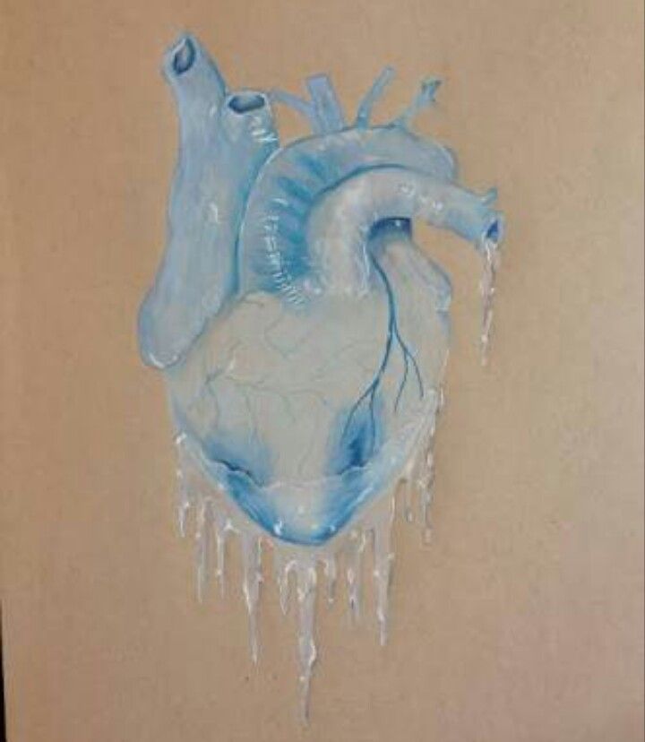 a drawing of a heart with icicles hanging from it