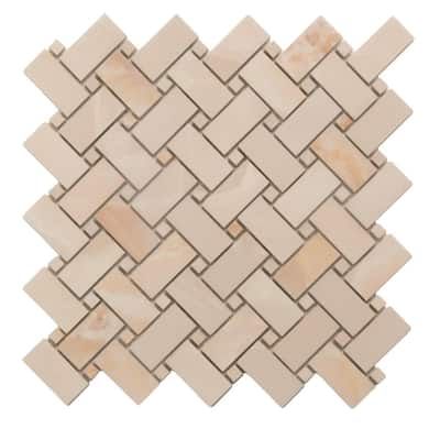 a white and beige mosaic tile pattern