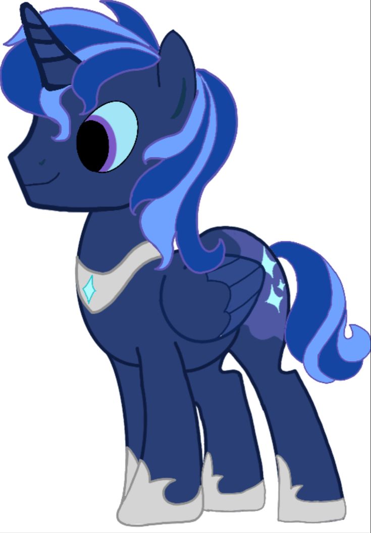 a pony with blue hair standing in front of a white background