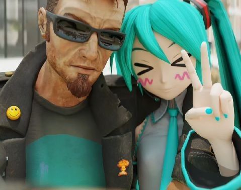 a man and woman with green hair are holding up their fingers to the side while wearing sunglasses