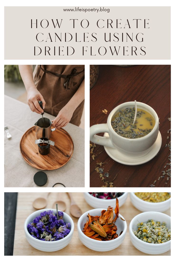 how to create candies using dried flowers in bowls and saucers with text overlay that reads, how to create candies using dried flowers