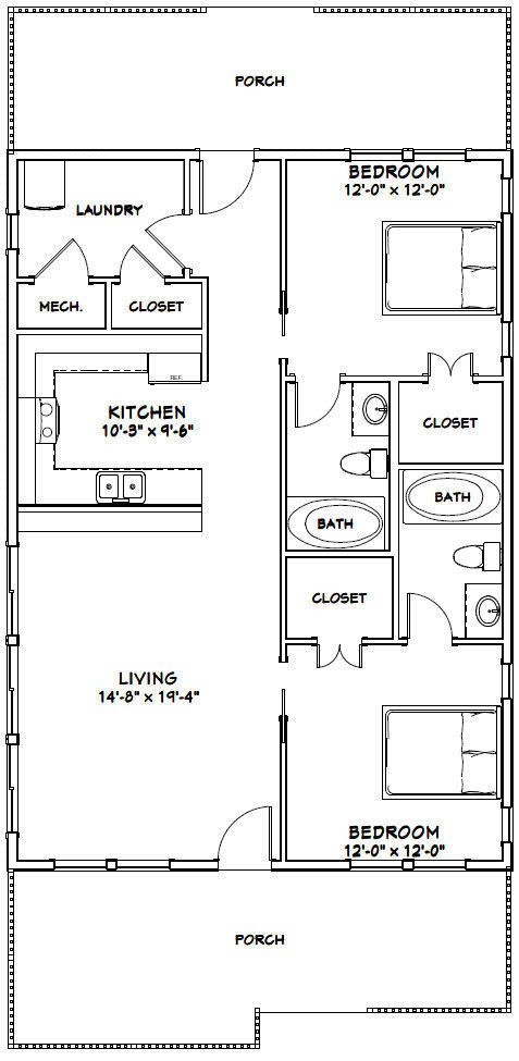 the floor plan for a two bedroom, one bathroom apartment with an attached kitchen and living room