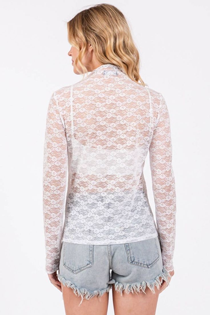 Meet your new favorite layering piece: our floral sheer lace top. Pair it with our graphic tee for a trendy, edgy look or wear alone to showcase its beauty and chicness. Lace Top Black, Sheer Lace Top, White Lace Top, Lace Long Sleeve, Top Graphic Tees, Edgy Look, Sheer Top, Sheer Lace, Lace Tops