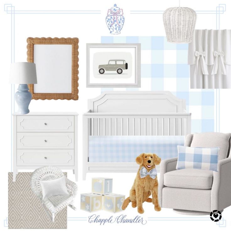 Nantucket Style Interior Design, Blue And White Gingham Nursery, Blue Plaid Nursery, Baby Blue Boy Nursery, Blue Gingham Bedding, Gingham Nursery Boy, Light Blue Boy Nursery, Preppy Baby Room, Baby Boy Nursery Rug