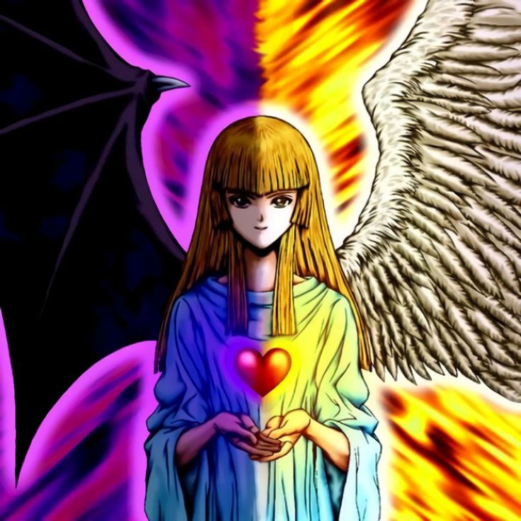 an angel holding a heart surrounded by wings