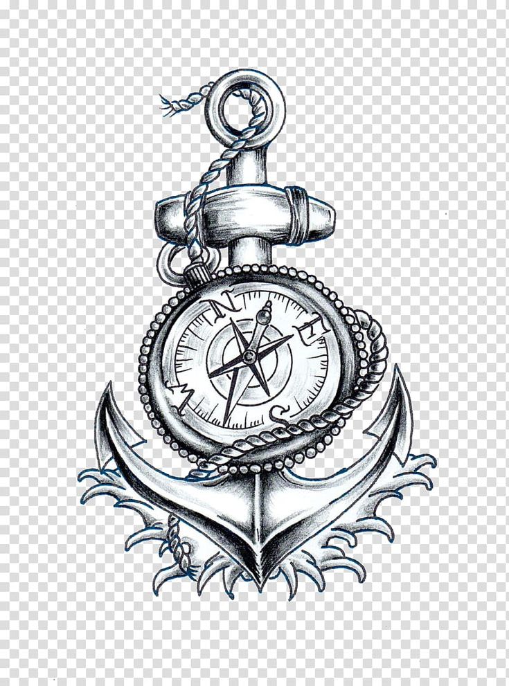 an anchor and compass tattoo design