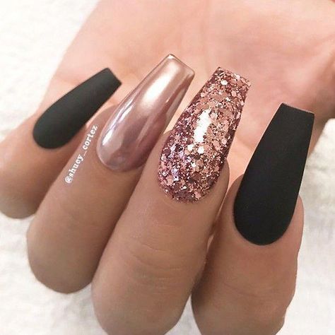 Rose Gold Nails Design, Gold Nail Designs, Style Nails, Rose Gold Nails, Super Nails, Coffin Nails Long, Dark Nails, Trendy Nail Design, New Year's Nails