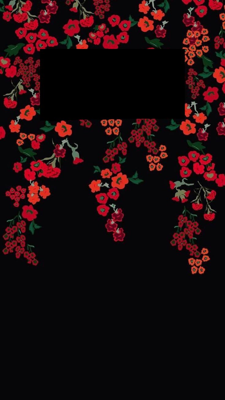 red flowers are arranged in the shape of a frame on a black background with space for text