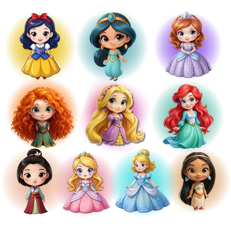 the disney princesses are all wearing different outfits