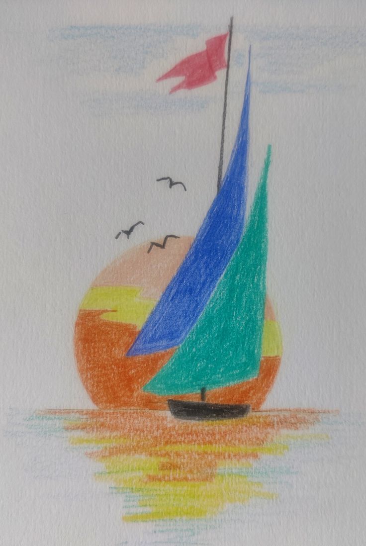 a drawing of a sailboat in the ocean