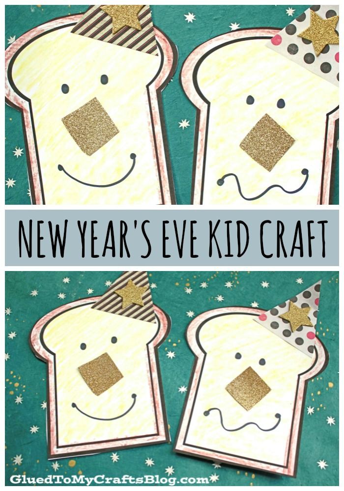 the new year's eve kid craft is made out of bread and has gold glitter on