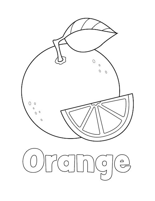 an orange with the word orange on it and a piece of fruit cut in half