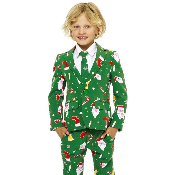 Is your little man looking for an outfit to go out of the year with a bang? This festive Christmas costume is the perfect outfit for the x-mas and New Year's Eve season. It's a more stylish version on the ugly Christmas sweater, so you'll be the best-dressed of your family and friends for sure. Santa will even give you more presents than ever because of your great Christmas attire. So, what are you waiting for? Have fun this Christmas! Christmas Long Sleeve Fitted Sets, Fitted Long Sleeve Christmas Sets, Winter Party Green Suit, Green Winter Party Suit, Long Sleeve Suits For Holiday Costume Party, Green Holiday Sets For Winter, Green Holiday Sets For Winter Season, Green Winter Holiday Sets, Fitted Christmas Party Sets