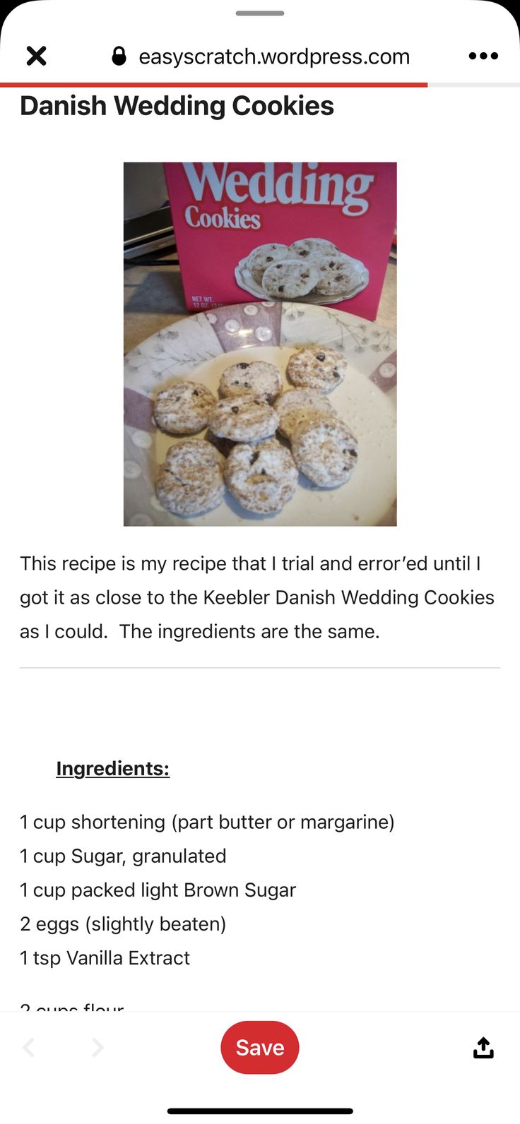 the recipe for danish wedding cookies is displayed on an iphone screen, and it appears to be in english