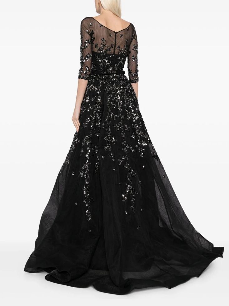 Saiid Kobeisy sequin-embellished Tulle Gown - Farfetch Saiid Kobeisy, Gown Black, Wedding Guest Looks, Fantasy Gowns, City Dress, Tulle Gown, Crystal Embellishment, Coat Dress, A Line Skirt