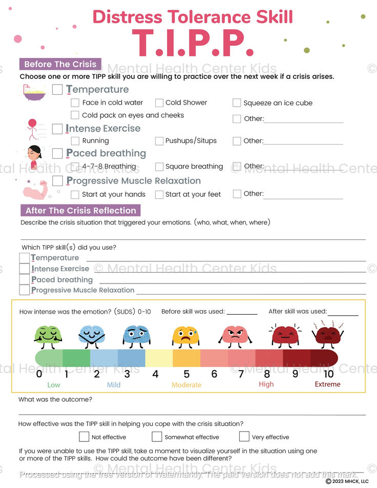 DBT TIPP Skills Worksheet for Kids and Teens Tip Skills Dbt, Dbt Skills Emotional Regulation Worksheets, Dbt Activities For Adults, Dbt Games, Emotional Regulation For Teens, Dbt Exercises, Dbt Skills Emotional Regulation, Dbt Skills Worksheets Free Printable, Dbt Activities