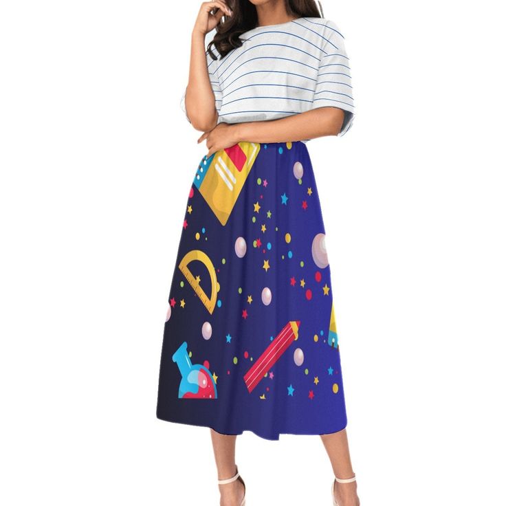 With a notebook paper top and a Mrs. Frizzle type bottom, this outfit will make other's say "where did you get that dress?! Get one today! It also has pockets! Mrs Frizzle Aesthetic, Mrs Frizzle Outfits, Miss Frizzle Outfits, Ms Frizzle Costume, Mrs Frizzle, Science Dress, Miss Frizzle, Ms Frizzle, Cute Teacher Outfits