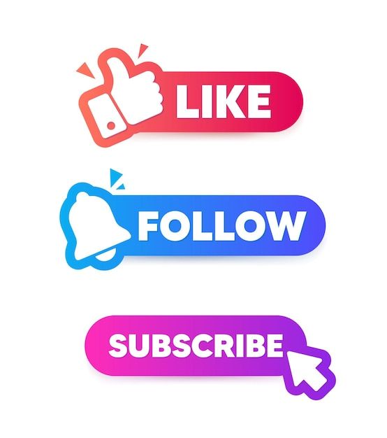 two stickers with the words like follow and subscribe in different colors