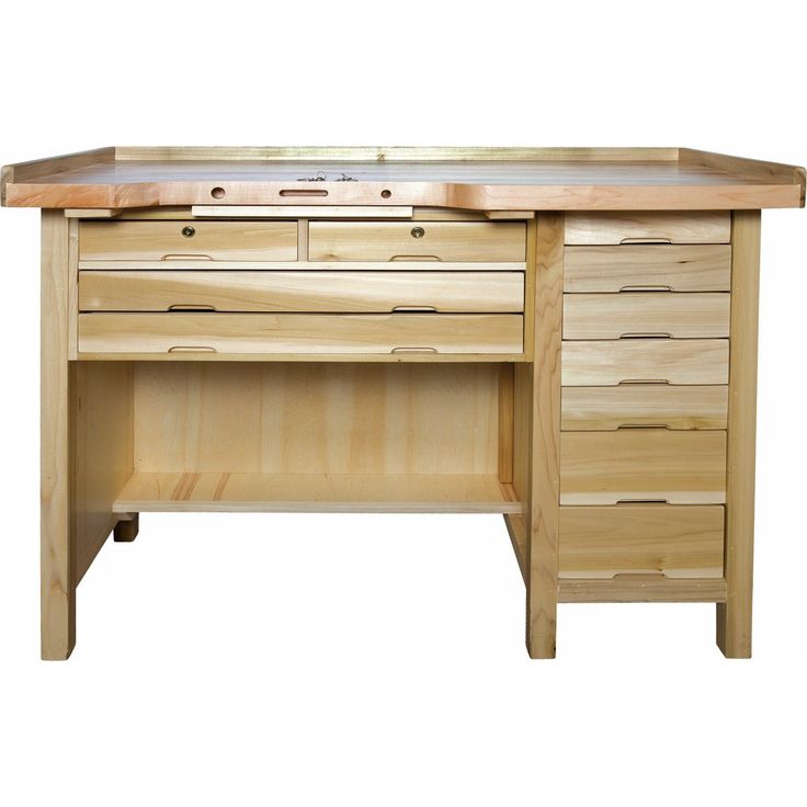 a wooden desk with two drawers on each side