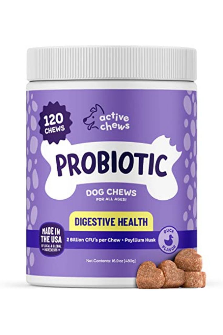 probiotic dog chews in a canister