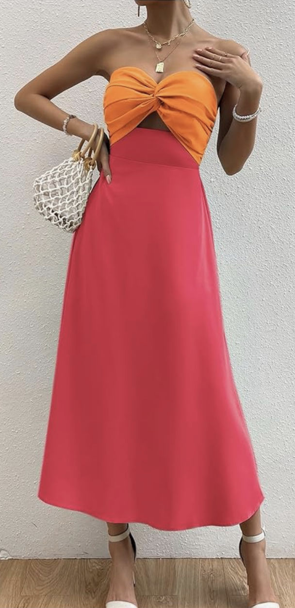 Dress Orange, Fashion Pieces, Tube Dress, Dress Cuts, Twist Front, Color Blocking, Cut Out, Twist, Maxi Dress