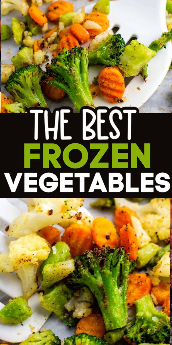 broccoli, cauliflower and carrots are on plates with the words the best frozen vegetables