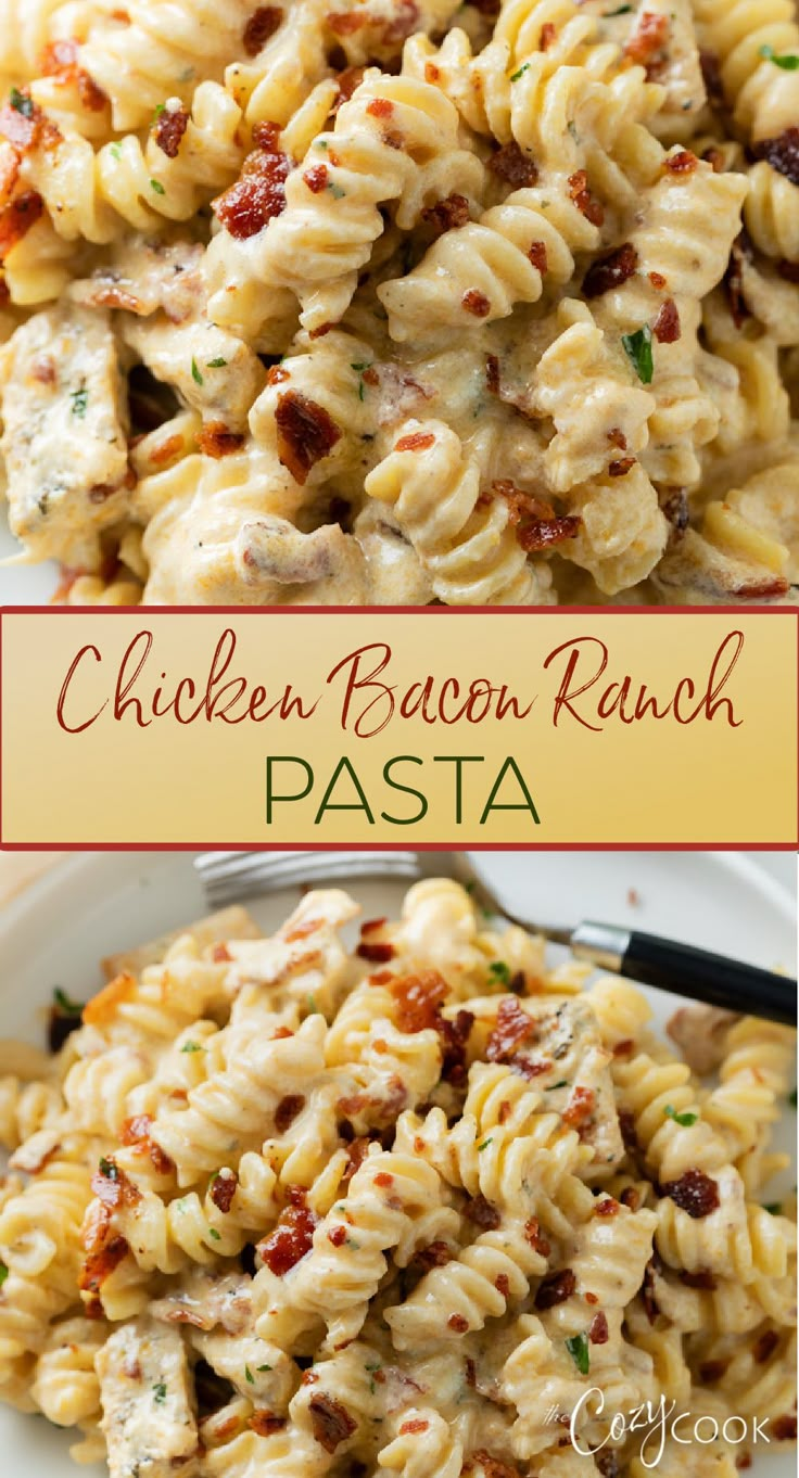 Chicken Bacon Ranch Pasta in a creamy sauce Chicken Bacon Recipes, Easy Pasta Dinner Recipes, Bacon Ranch Pasta, Resep Pasta, Chicken Bacon Ranch Pasta, Easy Pasta Dinner, Ranch Pasta, Pasta Dinner Recipes, Chicken Bacon Ranch